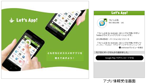 Let's App アプリ情報受信画面