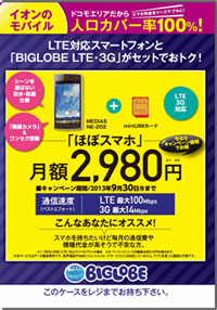 「BIGLOBE LTE・3G」＋端末「MEDIAS NE-202」