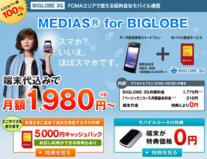 『「BIGLOBE 3G」2012秋特典』ページ