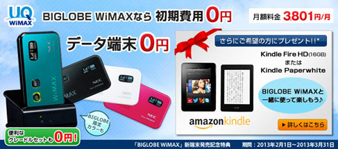 「BIGLOBE WiMAX」新端末発売記念特典ページ