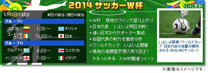 BIGLOBEトップページの「サッカーW杯特集2014」